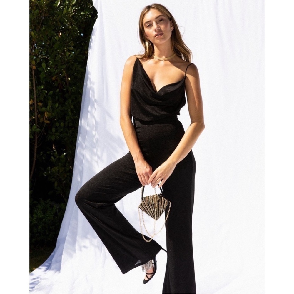 NWOT Misha Collection Moira Cowl Neck Pantsuit jumpsuit wide leg Black sz S